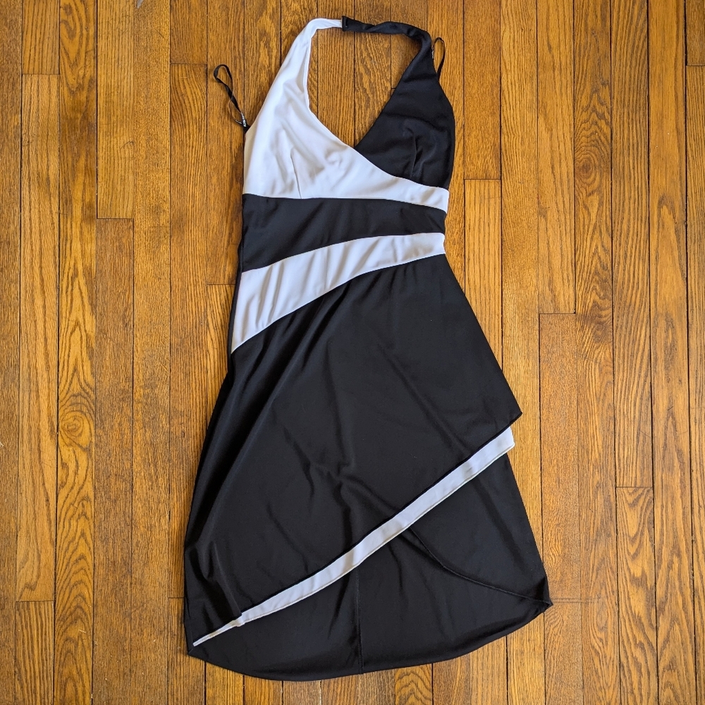 Vintage 90's Y2k Black & White Halter Cocktail Party Dress